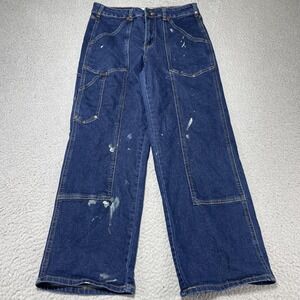 Flying Angel Jeans Womens 13/31 Dark Wash Wide Leg Carpenter Painted Denim